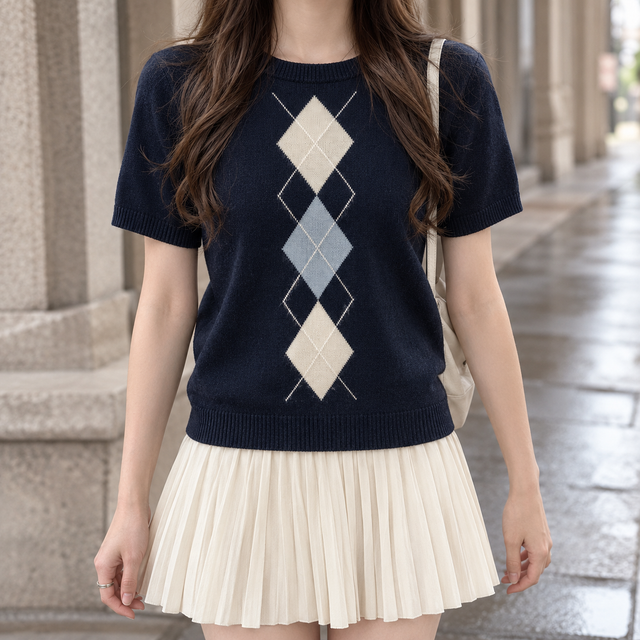 Millie-Grace Argyle Knit Top