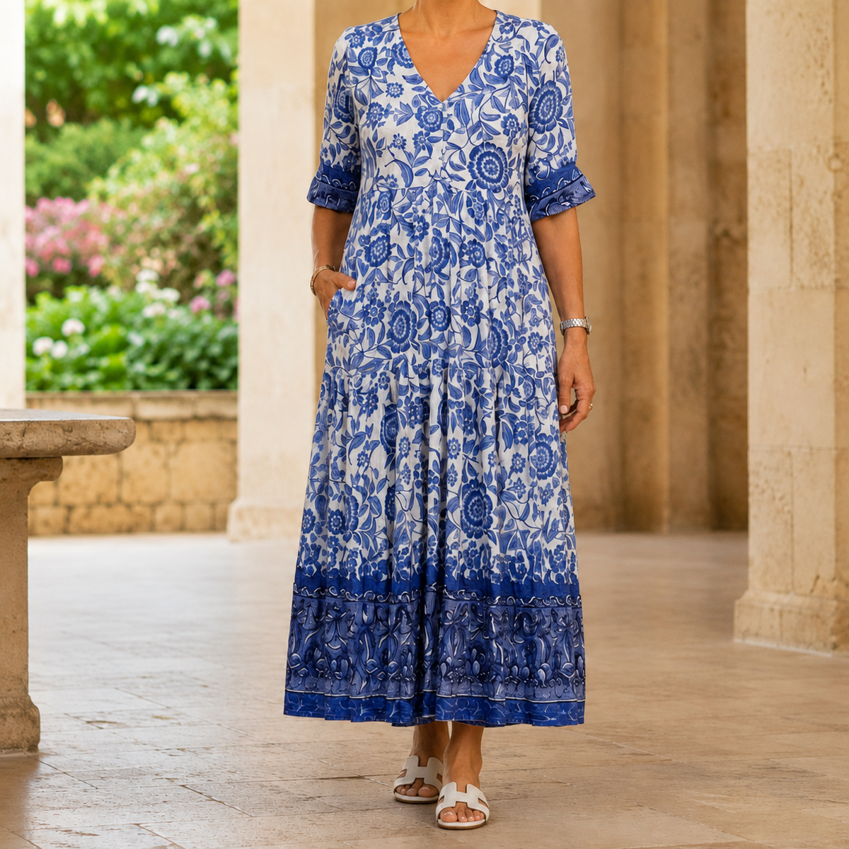 Adriana Floral Maxi Dress - Blue
