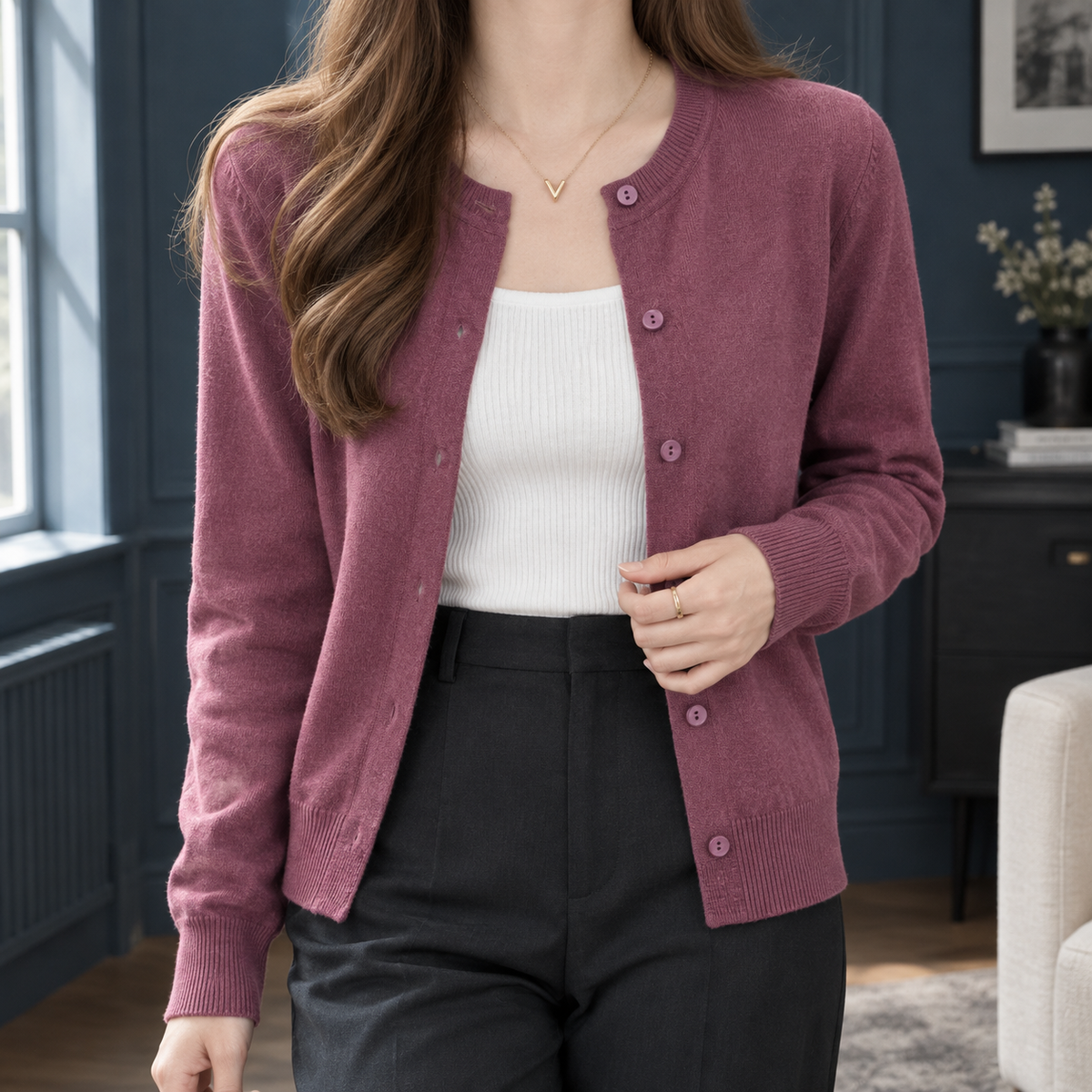 Oriane Fine Knit Cardigan - Plum