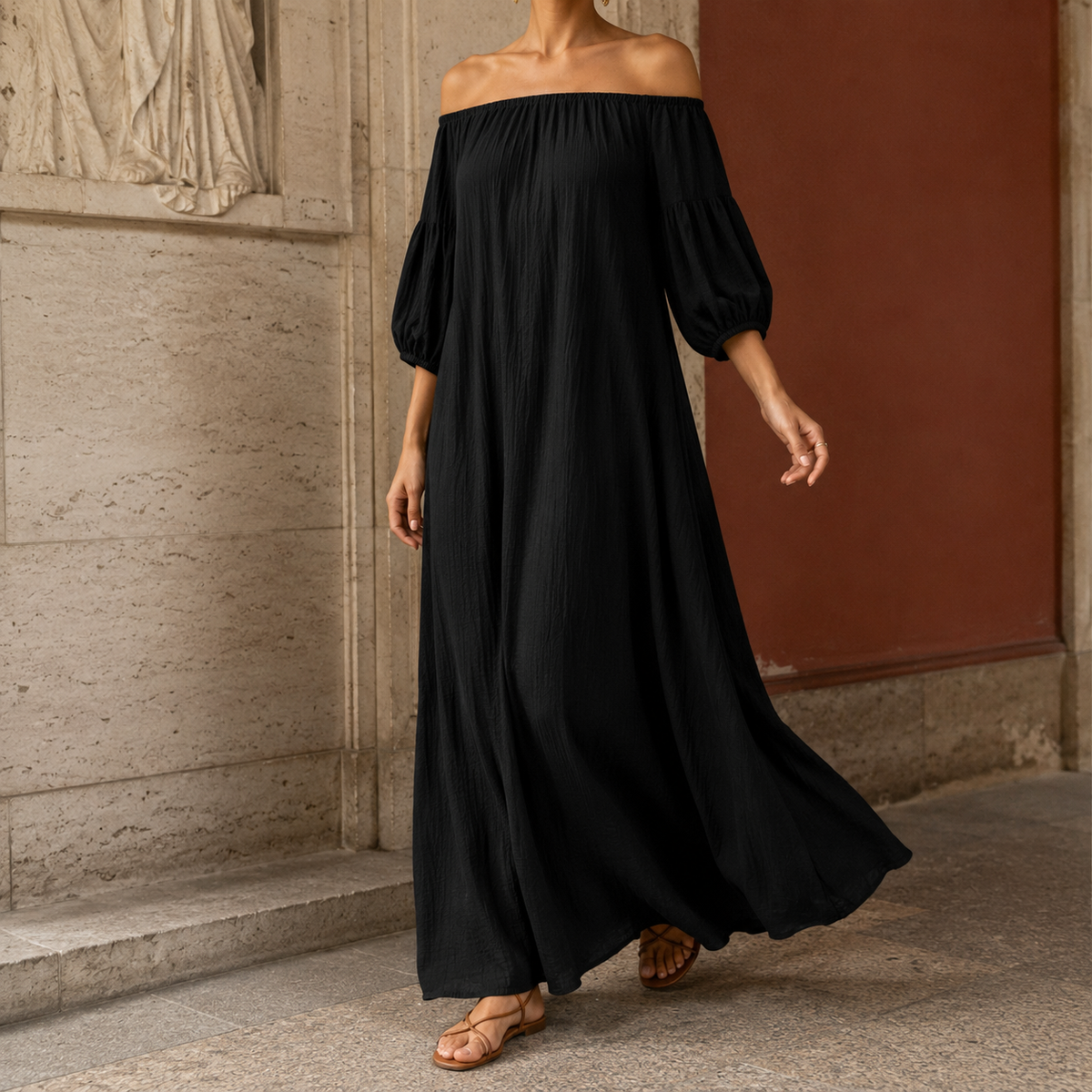 Geraldine Off-Shoulder Maxi Dress - Black