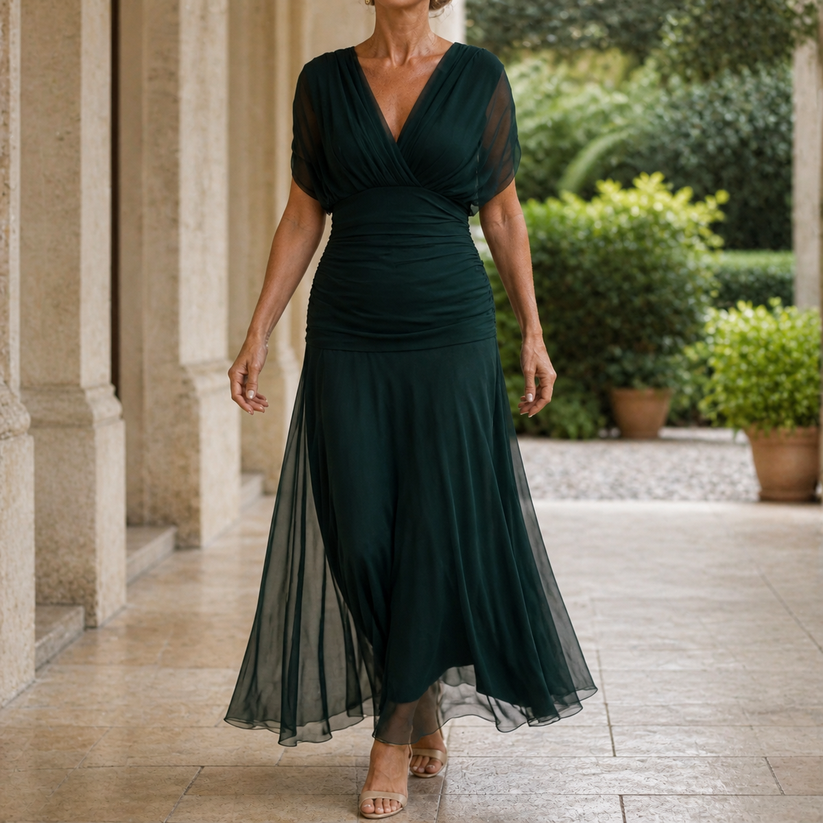Cerys Draped Maxi Dress - Dark Green