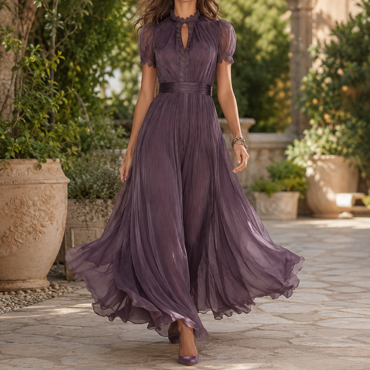 Soledad-Eve Pleated Maxi Dress - Purple