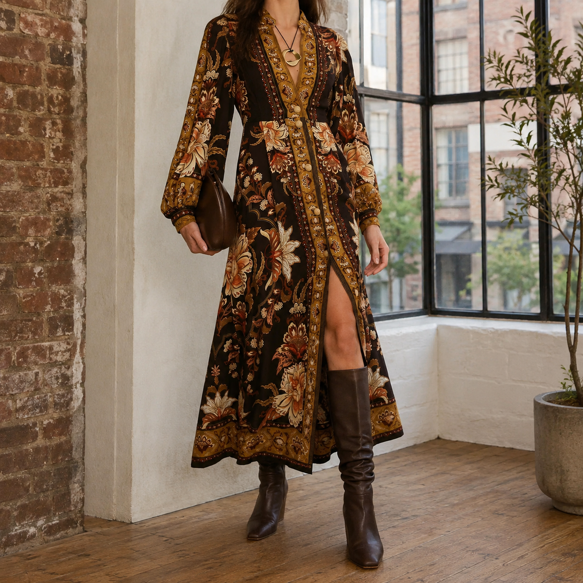 Aubrey Floral Maxi Dress - Brown
