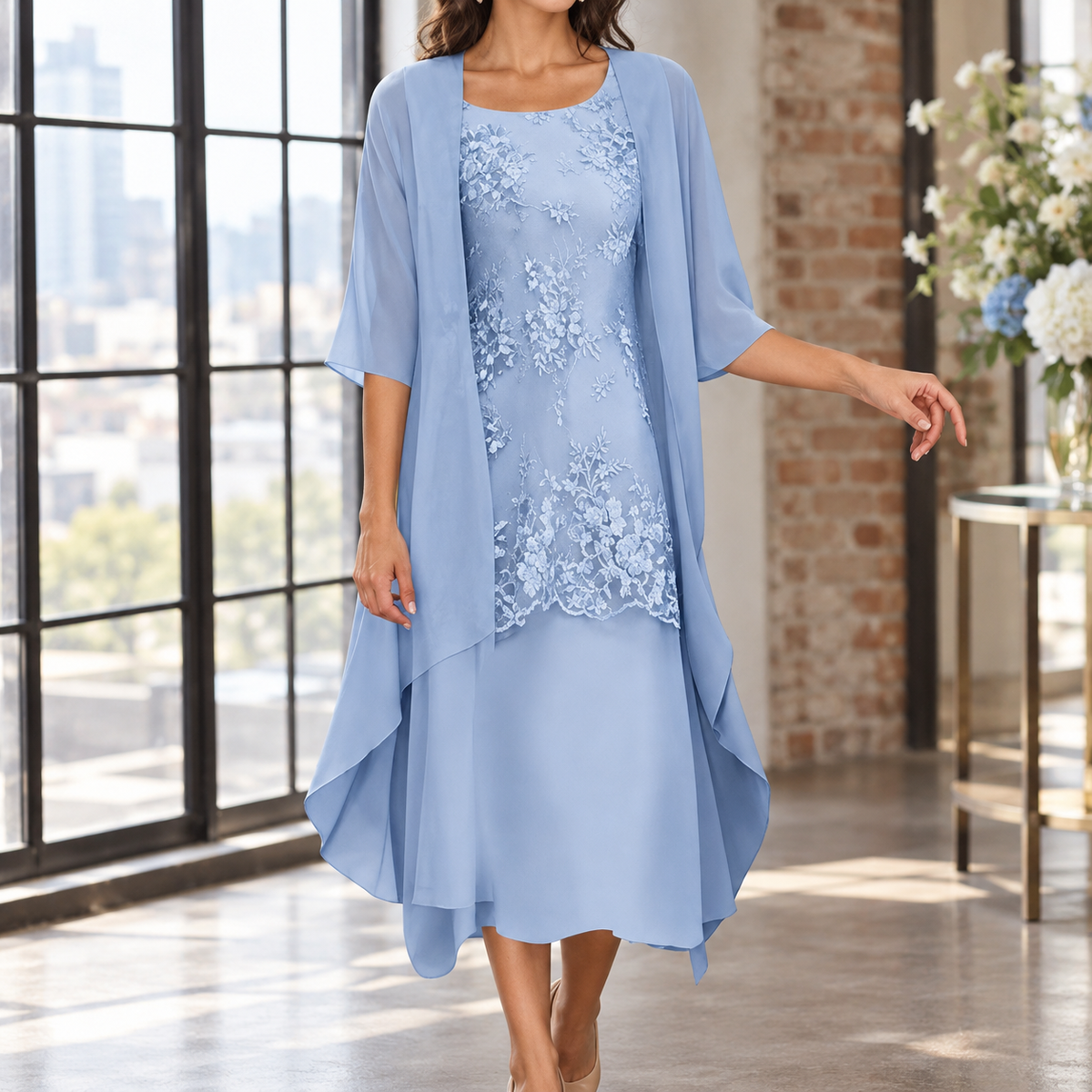 Eden-Grace Lace Overlay Set - Blue