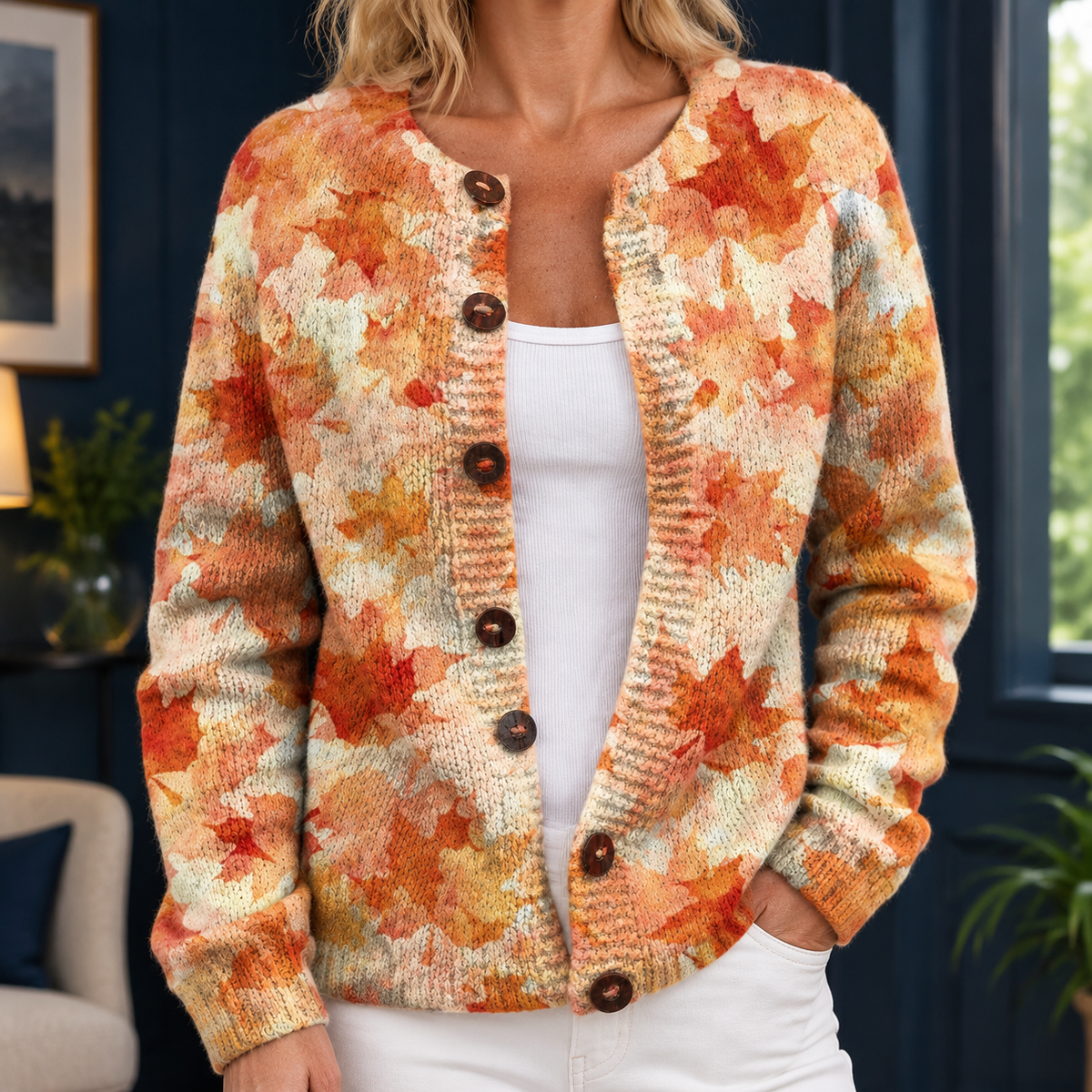 Audrey-Skye Vintage Knit Cardigan - Orange Multi