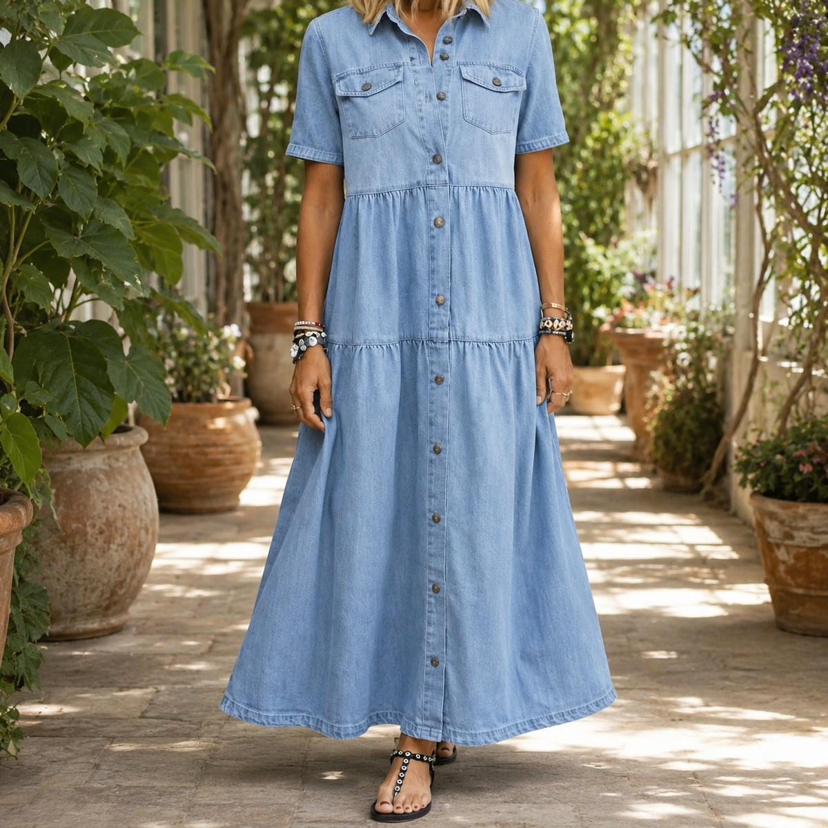 Beatrix Tiered Maxi Dress - Light Blue