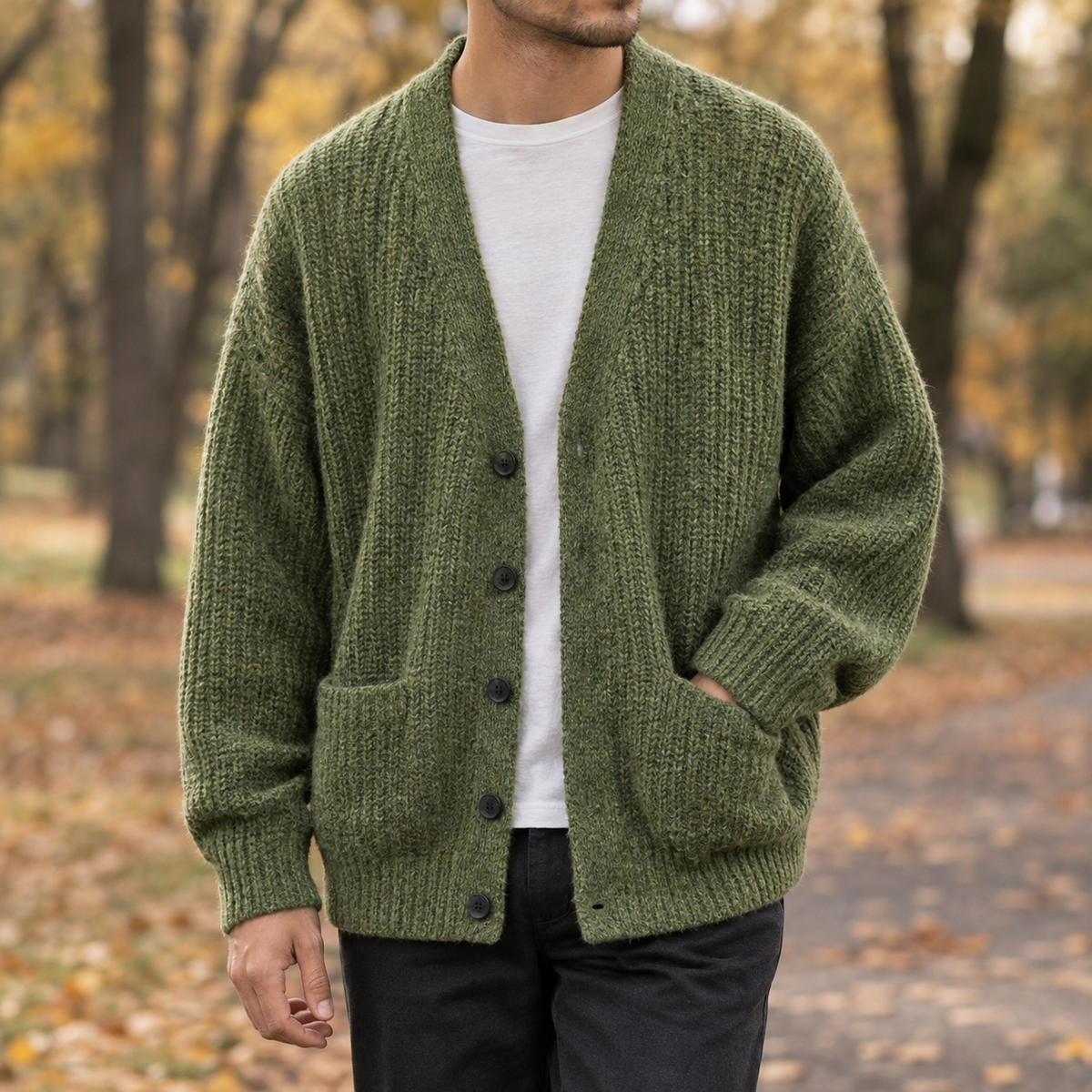 Nicodemus-Miles Ribbed Knit Cardigan - Green
