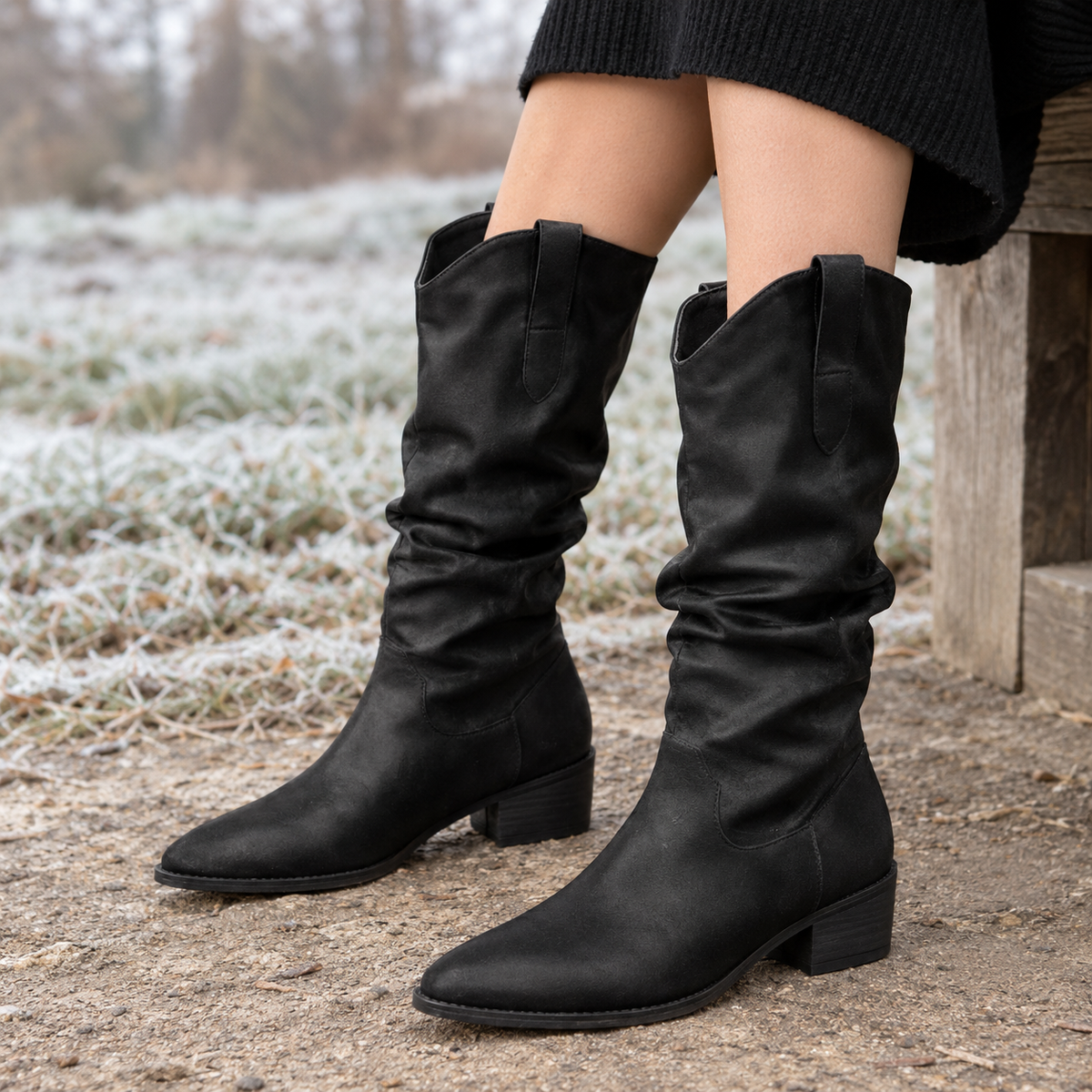 Lecco Suede Slouch Boots - Black