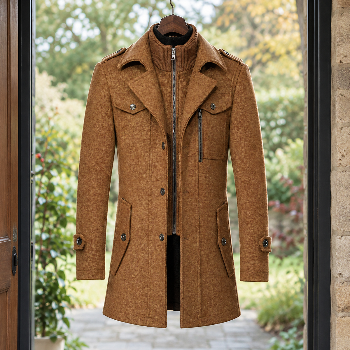 Nathan-Dean Double Collar Jacket - Khaki