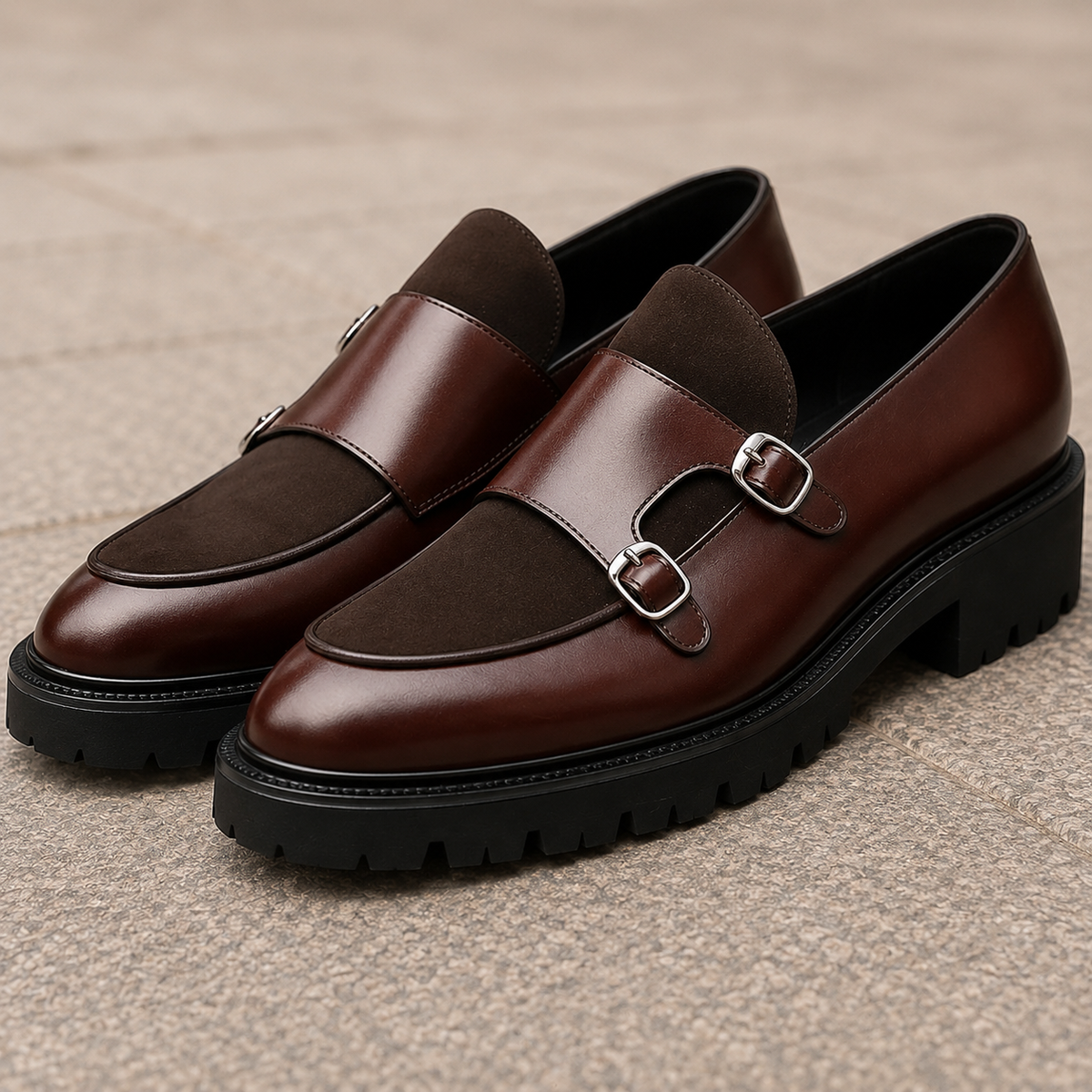 Serrano Monk Strap Shoes - Chestnut Brown