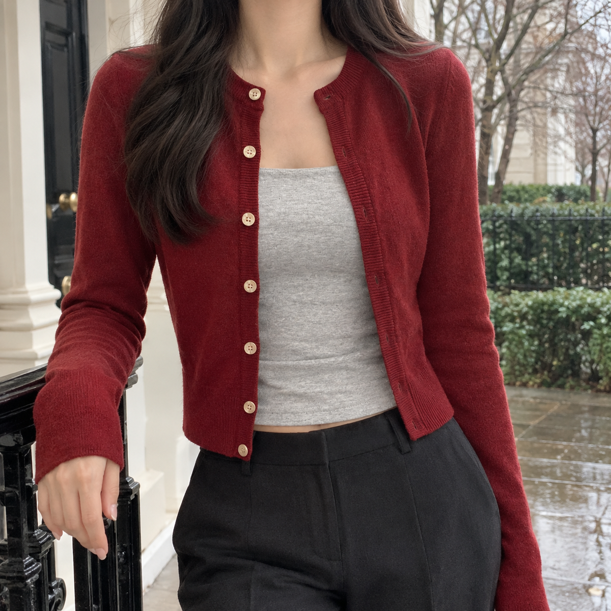 Solene-June Slim Cardigan - Red