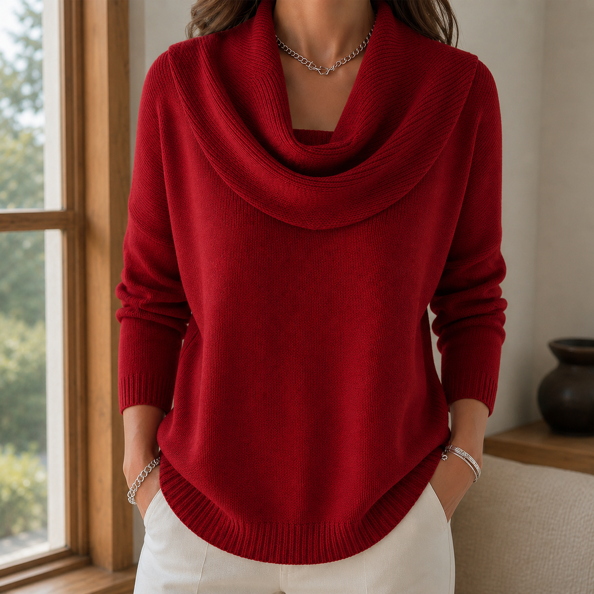 Tallulah Cowl Neck Sweater - Red