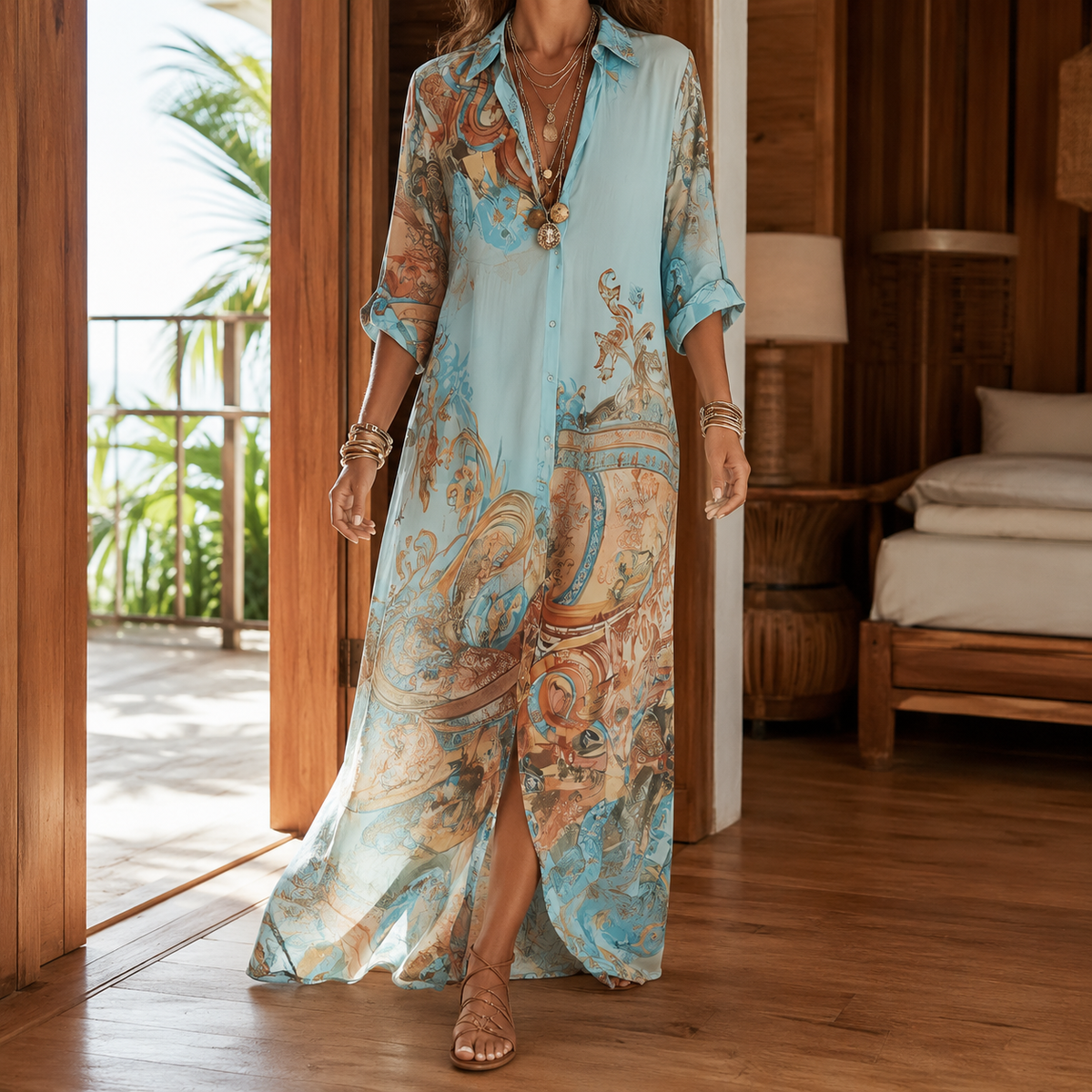 Bernadette Kaftan Dress - Pale Aqua