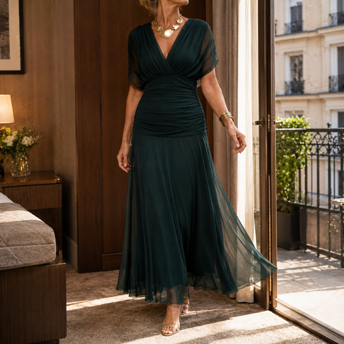 Ingrid Bardot Maxi Dress - Dark Green