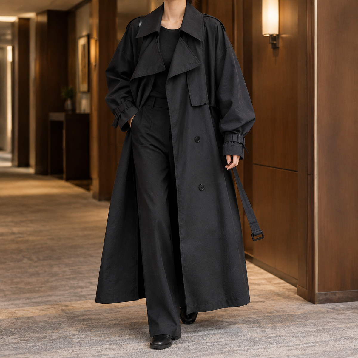 Maylis Longline Trench Coat - Black