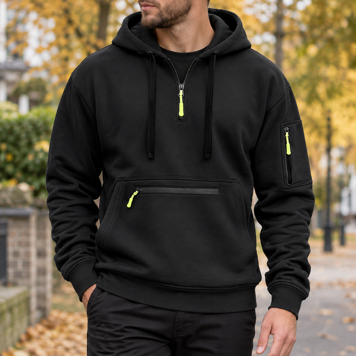 Timothy Quarter Zip Hoodie - Black