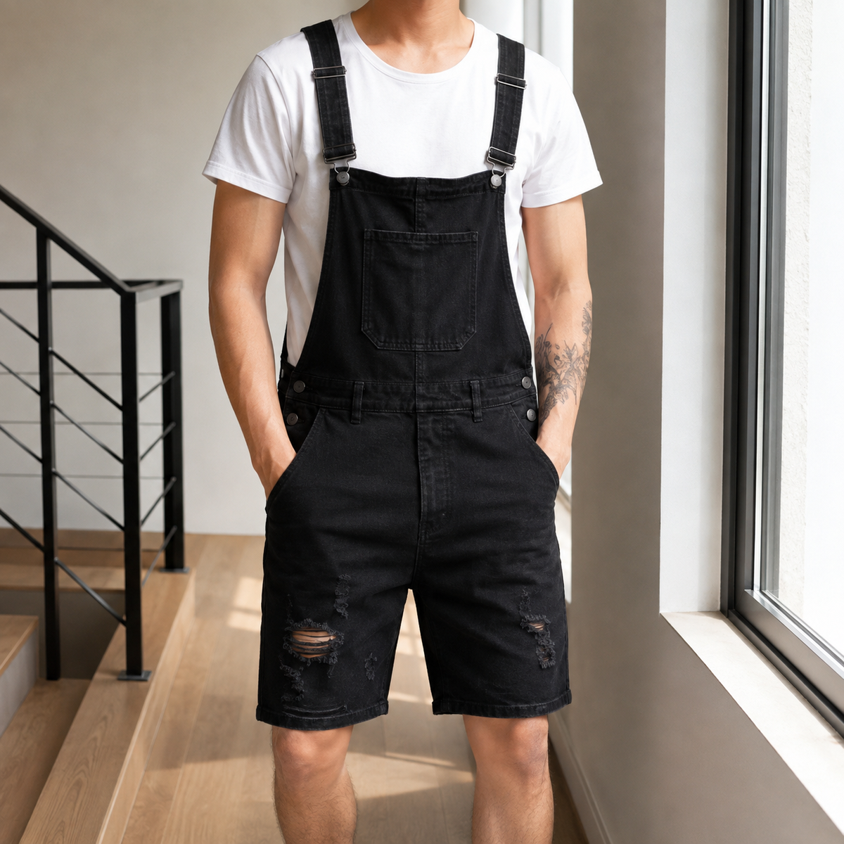 Ernest Distressed Overalls - Black