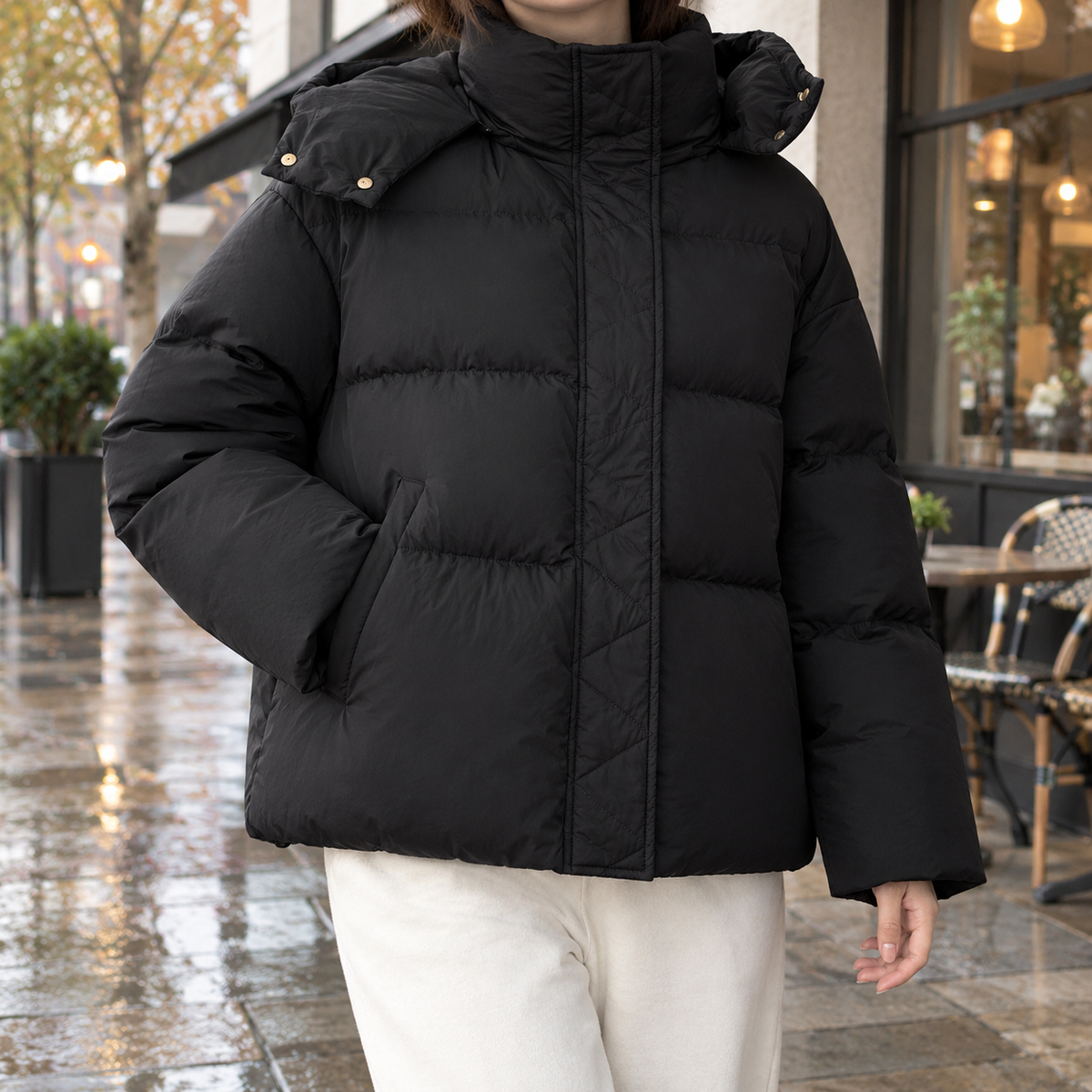 Alice-Claire Hooded Puffer Jacket - Black