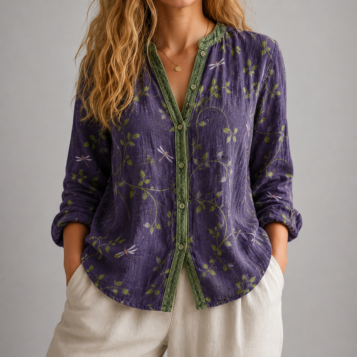 Elodie Split Neck Blouse - Purple