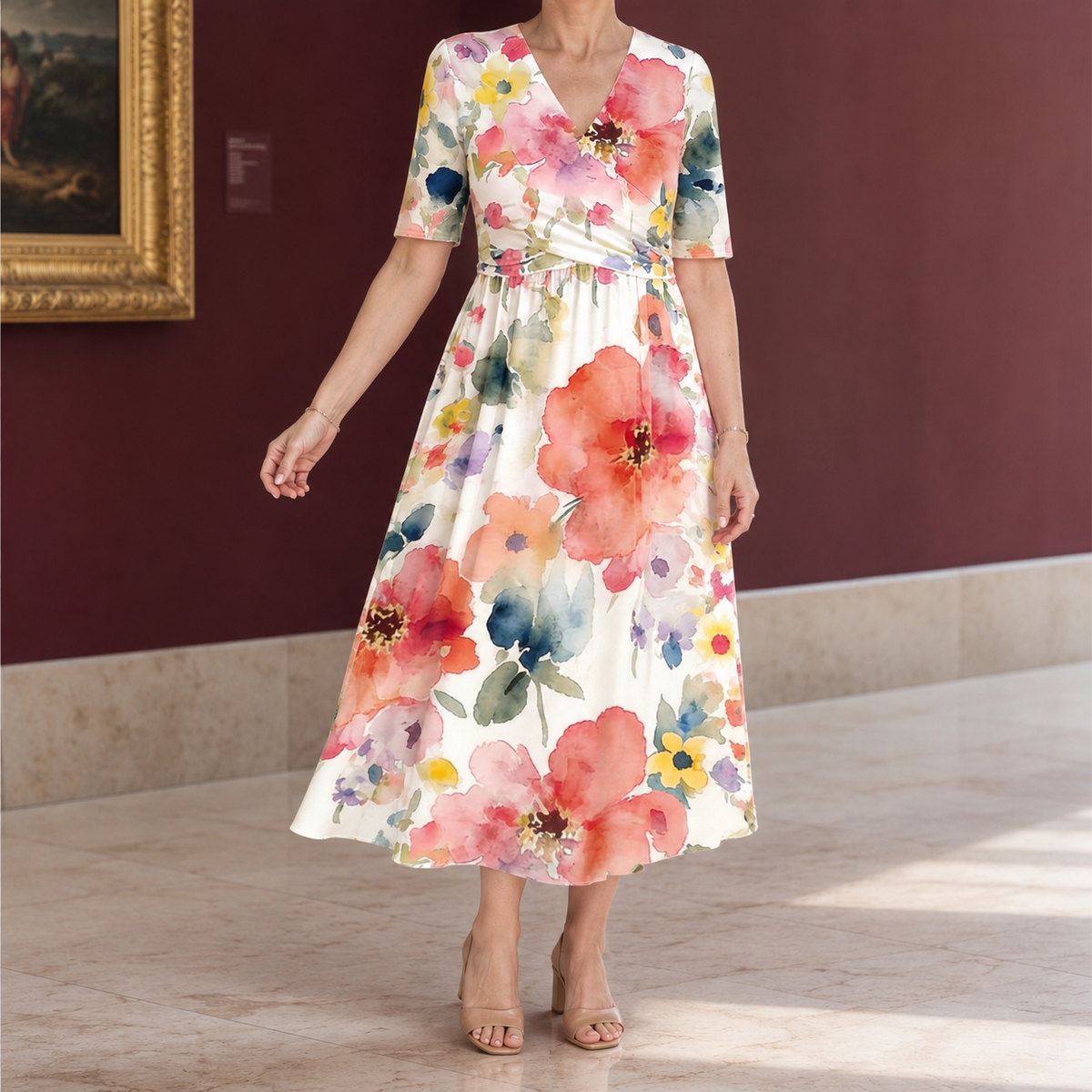Lavinia Watercolor Dress - Watercolor Floral