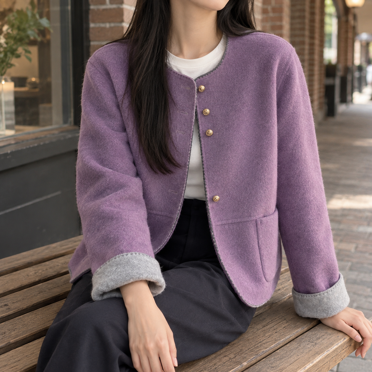 Alvina Contrast Jacket - Purple