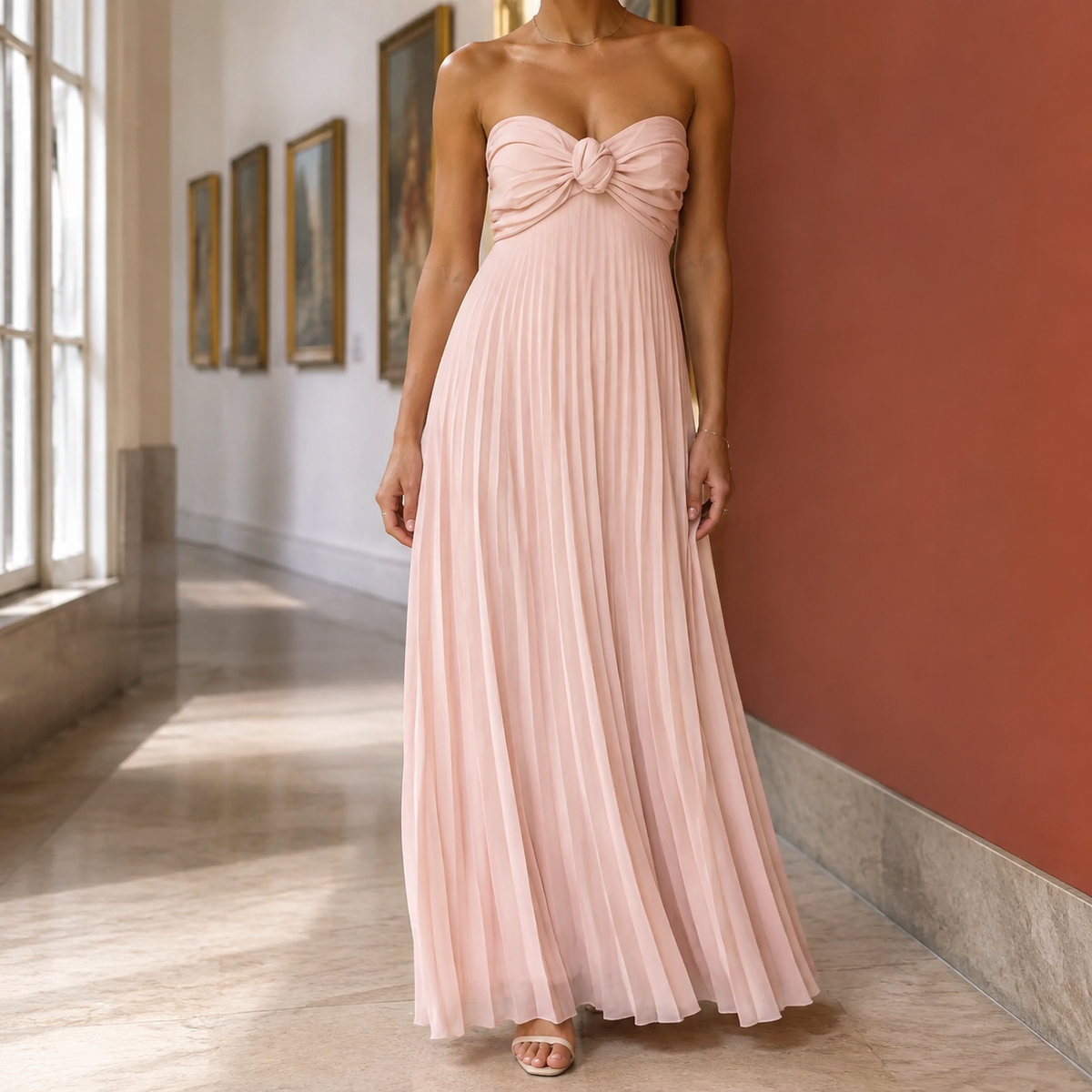 Portia Pleated Maxi Dress - Light Pink