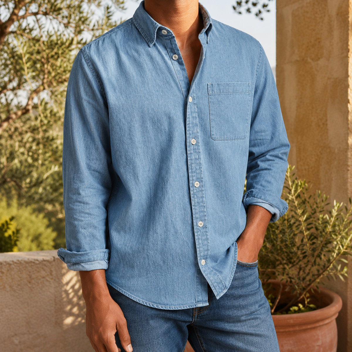 Caleb Chambray Shirt - Light Blue