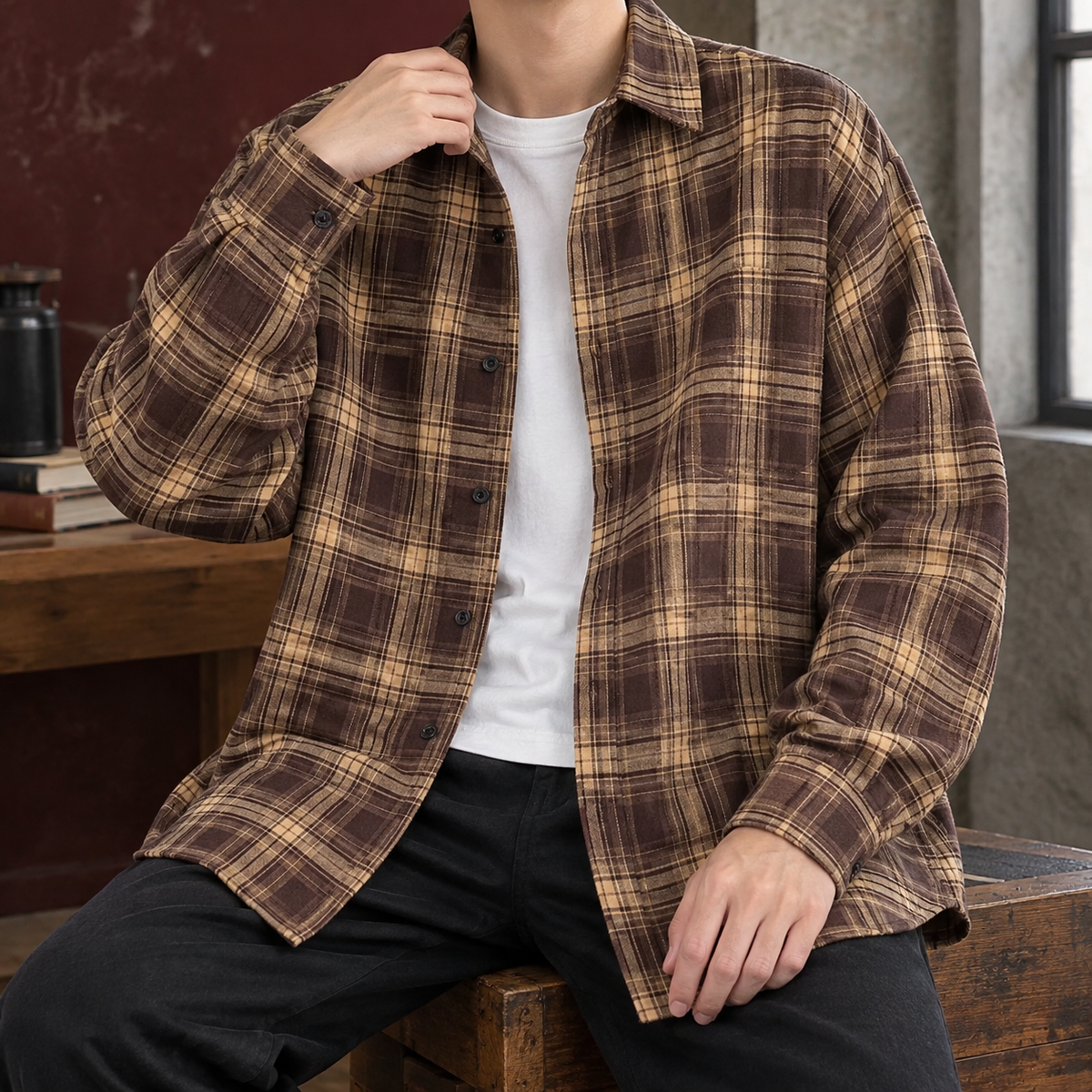 Armand-Jude Plaid Overshirt - Brown