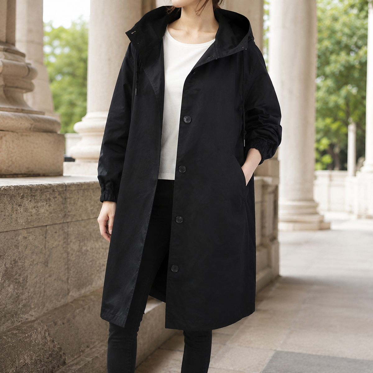 Talia Hooded Overcoat - Black
