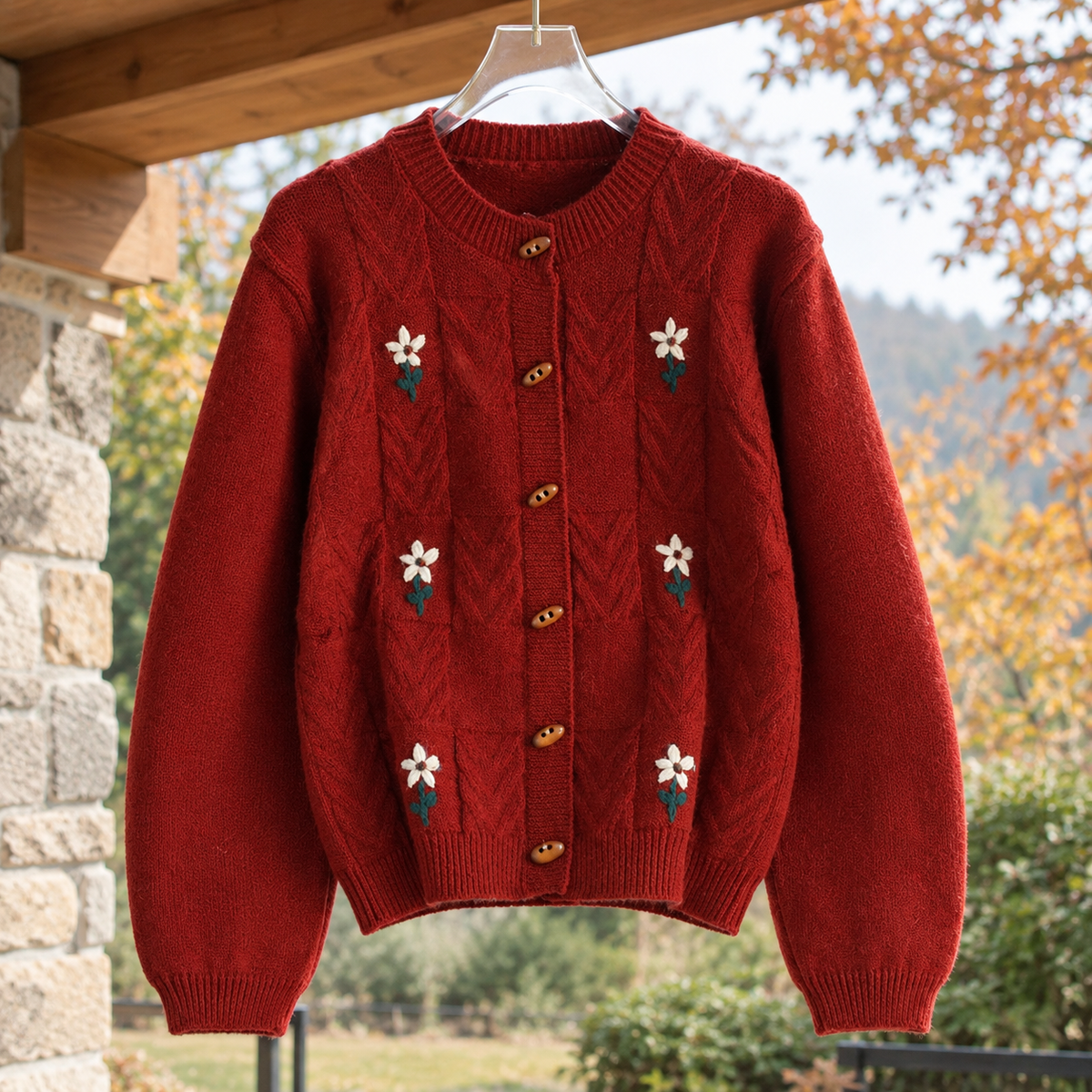 Morgan-Skye Floral Knit Sweater - Red