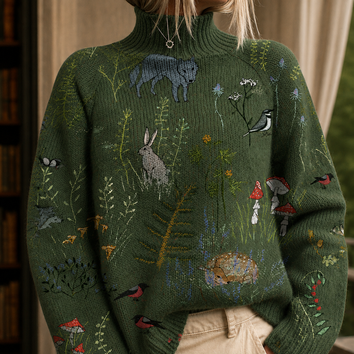 Mina Patterned Sweater - Forest Green