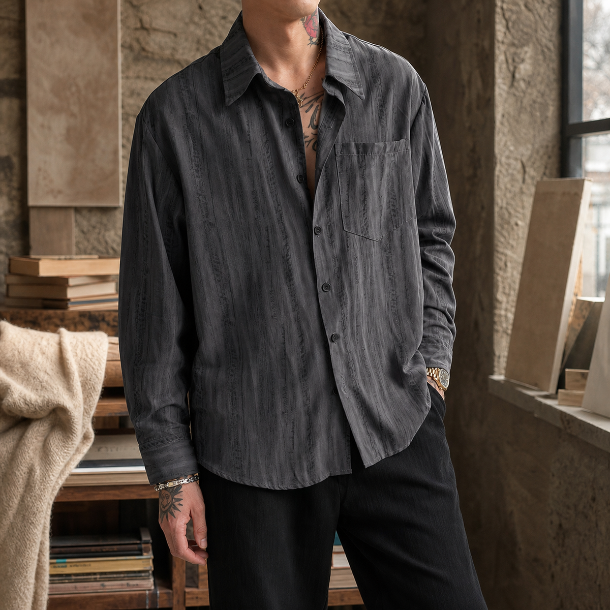 Emrys Textured Shirt - Gray