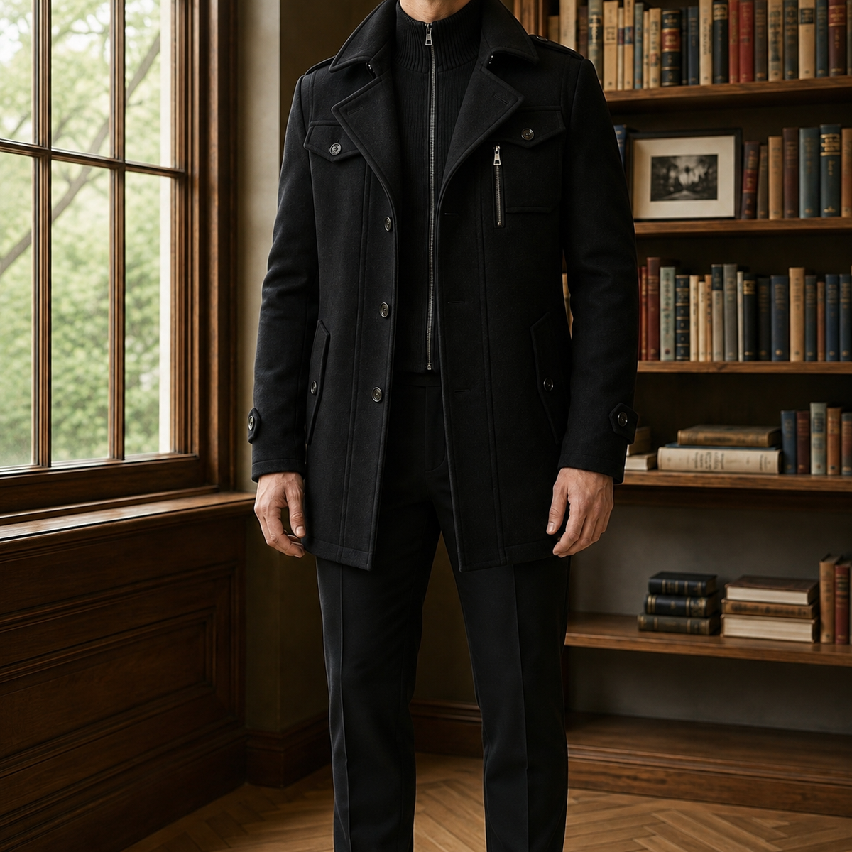 Alaric Military Overcoat - Black