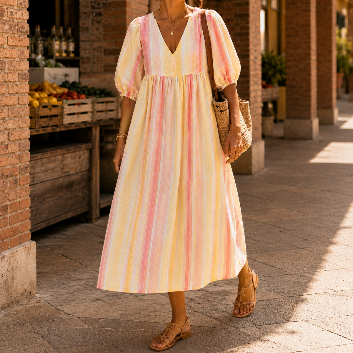 Mabel Striped Midi Dress - Orange