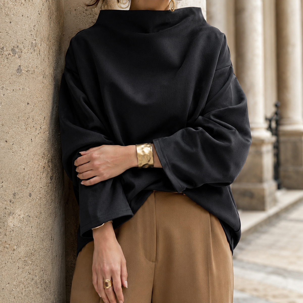 Nadia-Grace High Neck Top - Black