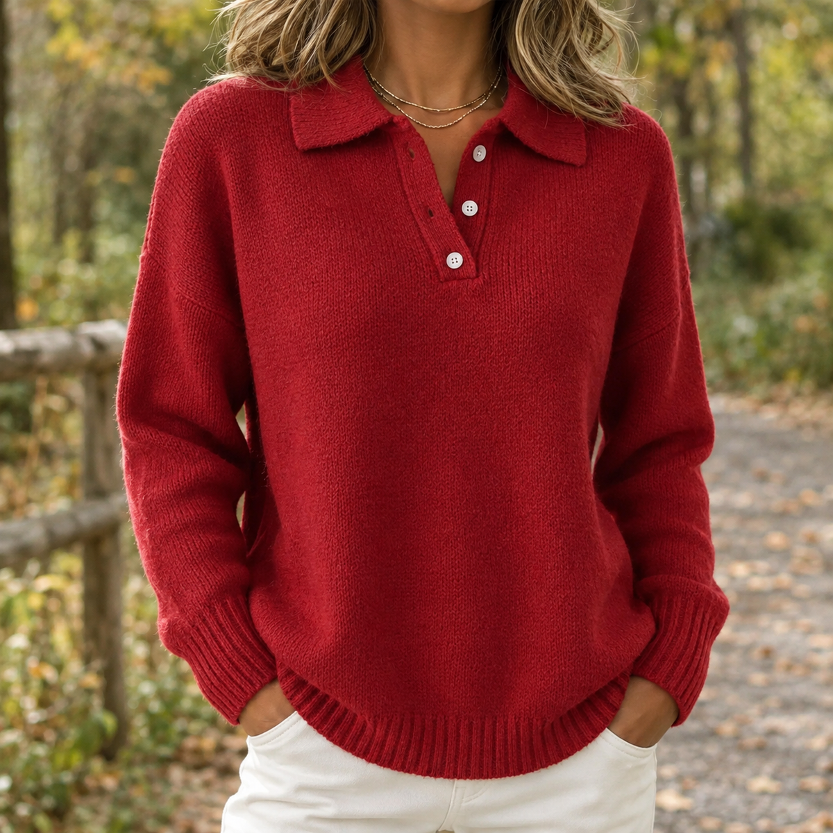 Blair-Mae Relaxed Polo Sweater - Red
