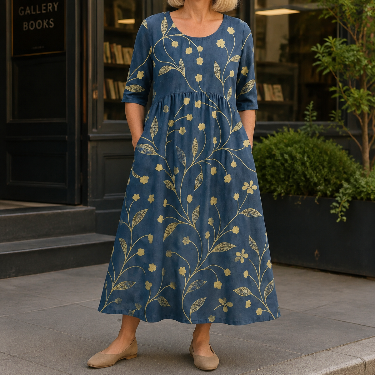Seraphina Empire Midi Dress - Navy Blue