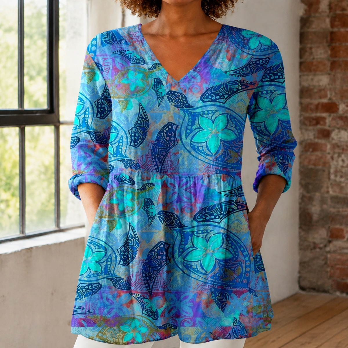 Clara-Kate V Neck Blouse - Blue