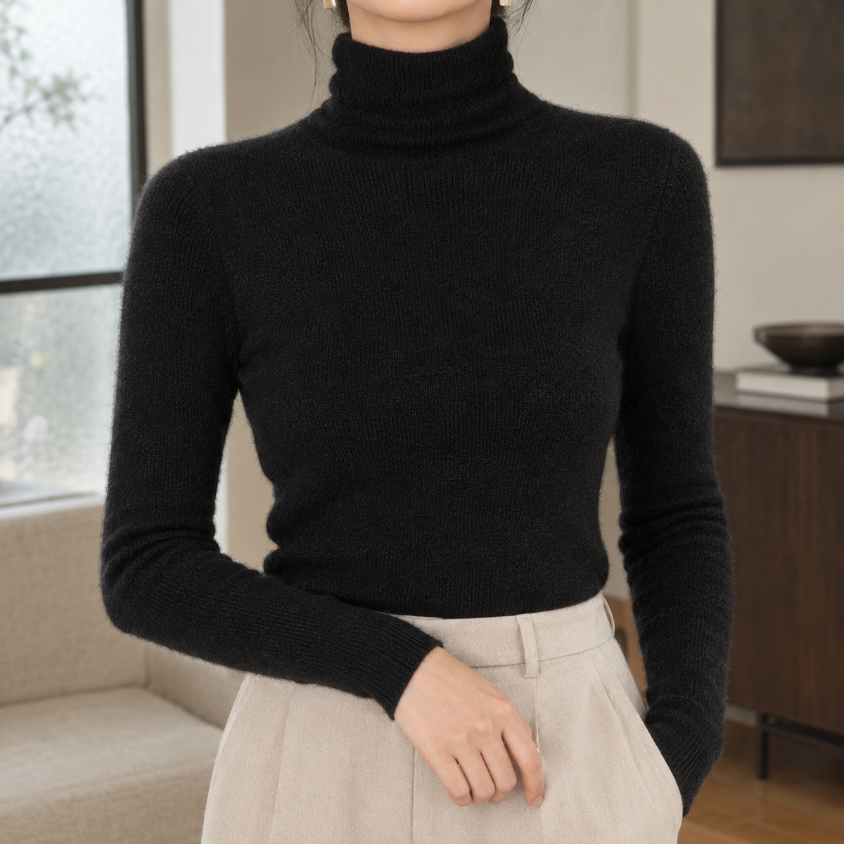 Gillian Slim Turtleneck - Black