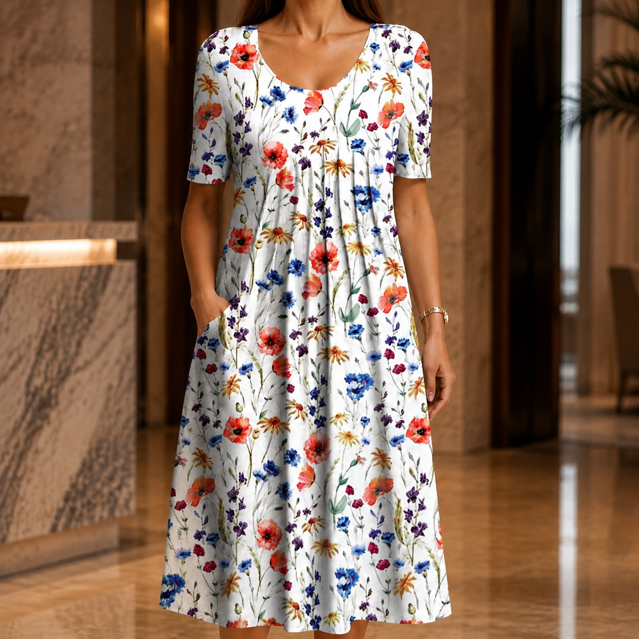 Ada A-Line Dress - Red Floral