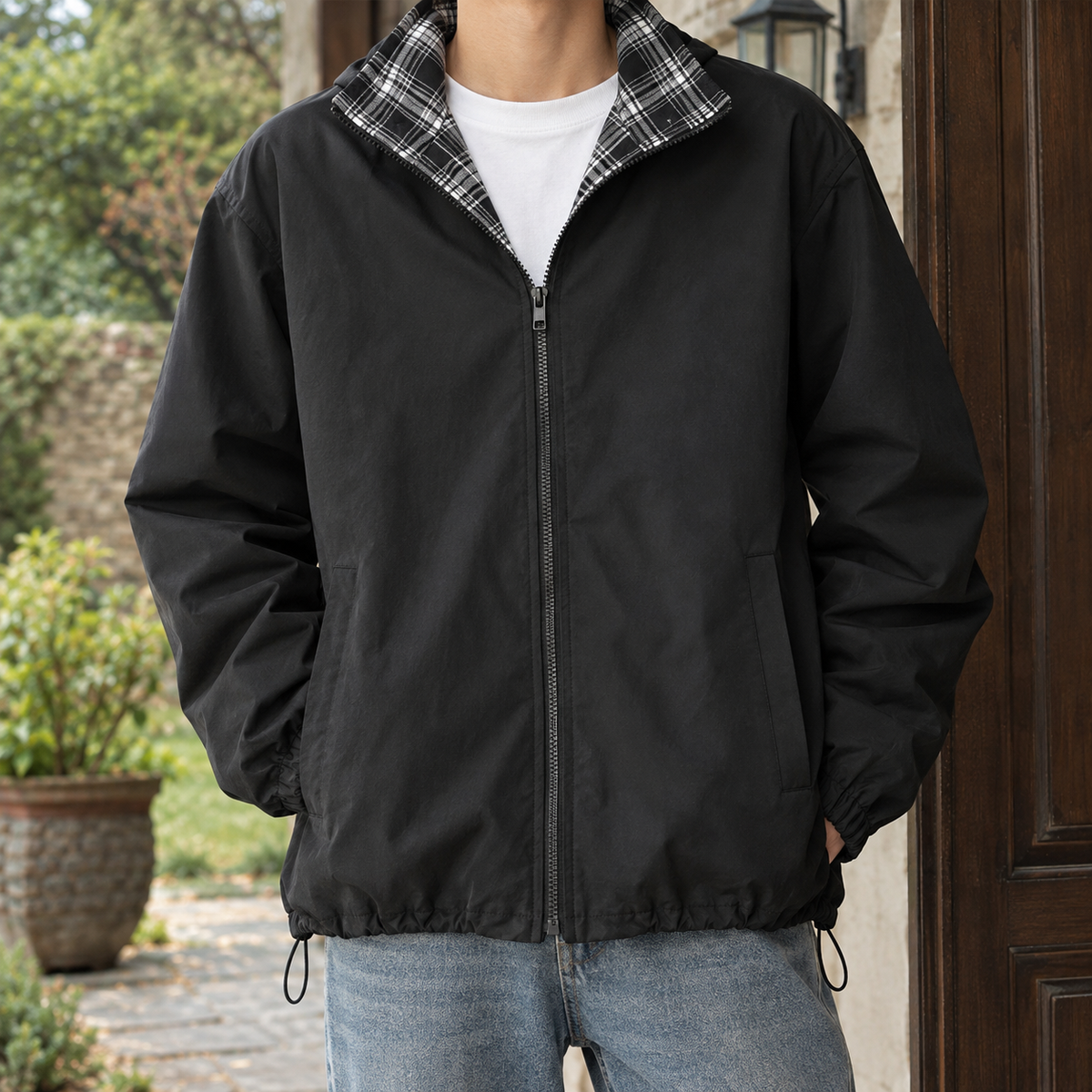 Peregrine Plaid Collar Jacket - Black