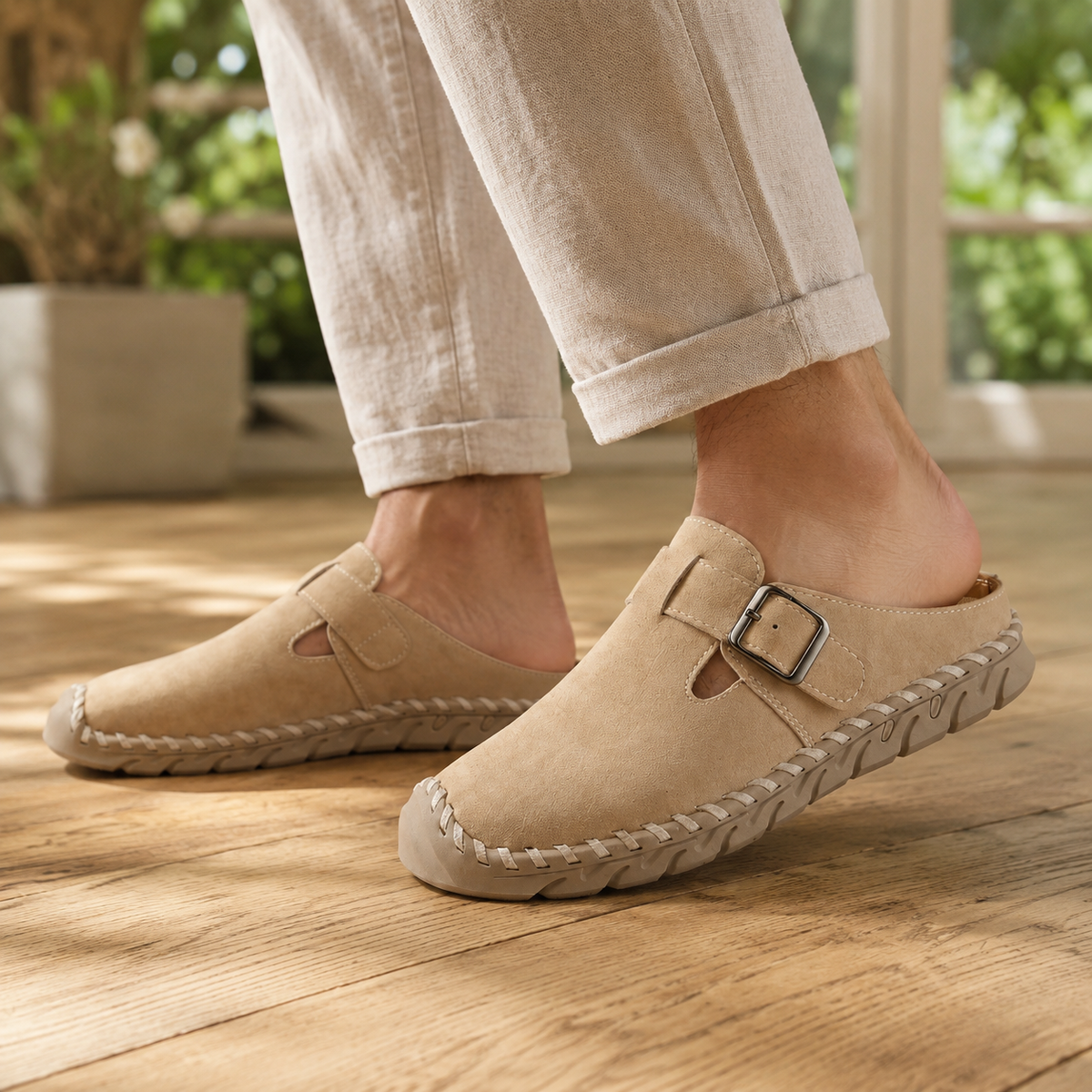 Vicenza Buckle Mules - Beige