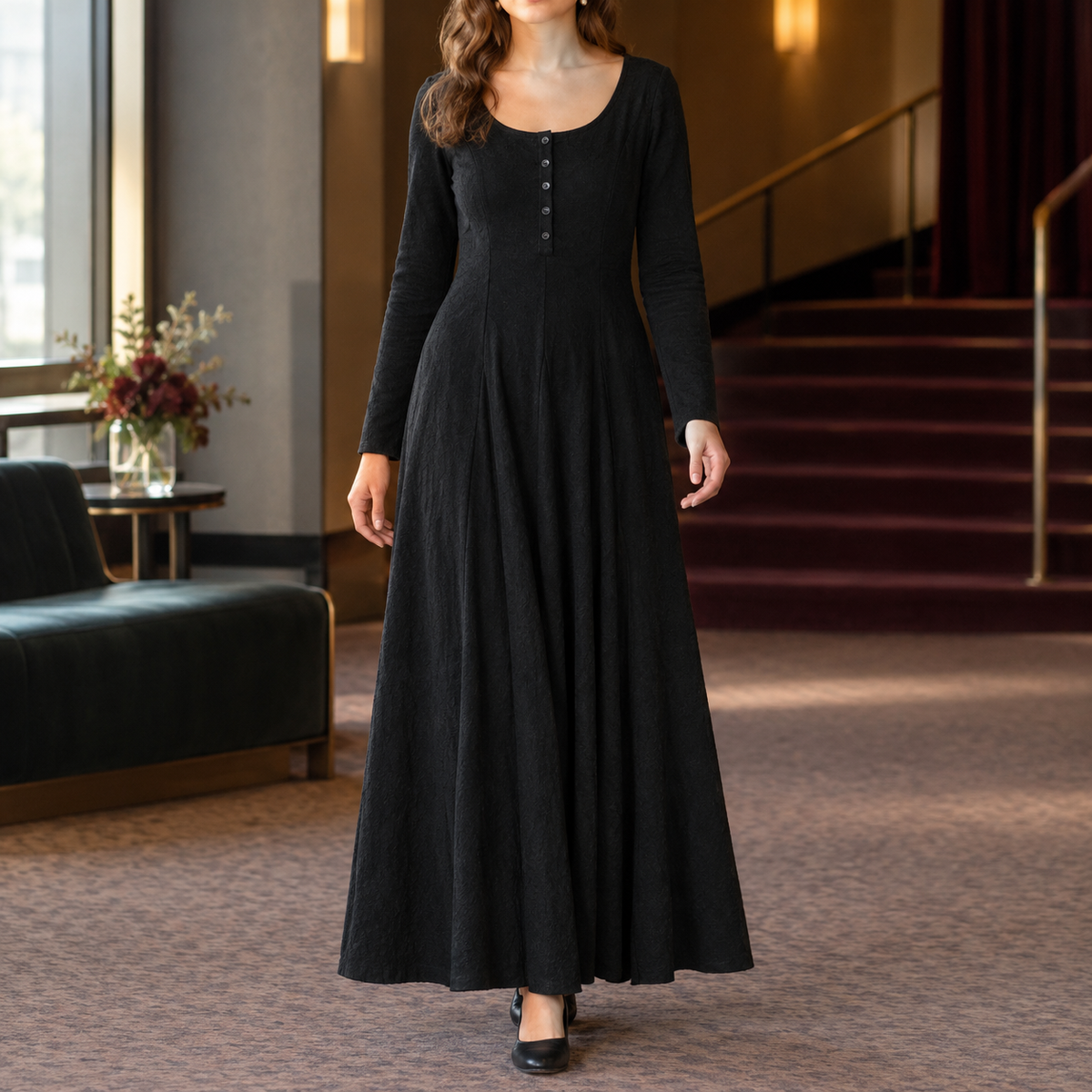 Shannon-June Scoop Neck Dress - Black