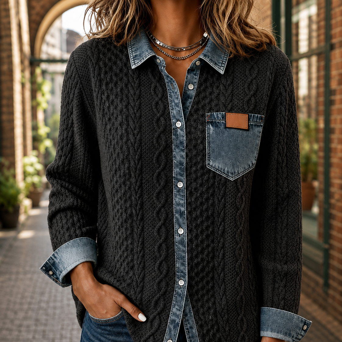 Anouk Cable Knit Shirt - Dark Blue