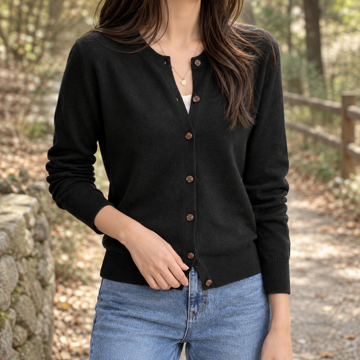 Valentina-Claire Button Front Cardigan - Black