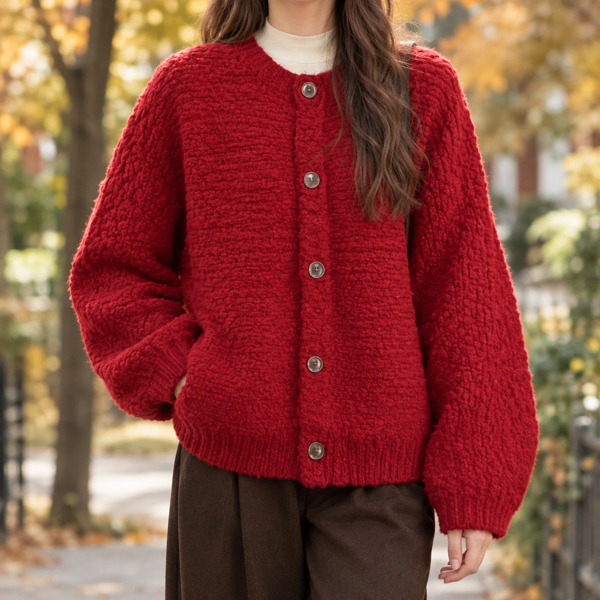 Juliet-Jane Textured Cardigan - Red