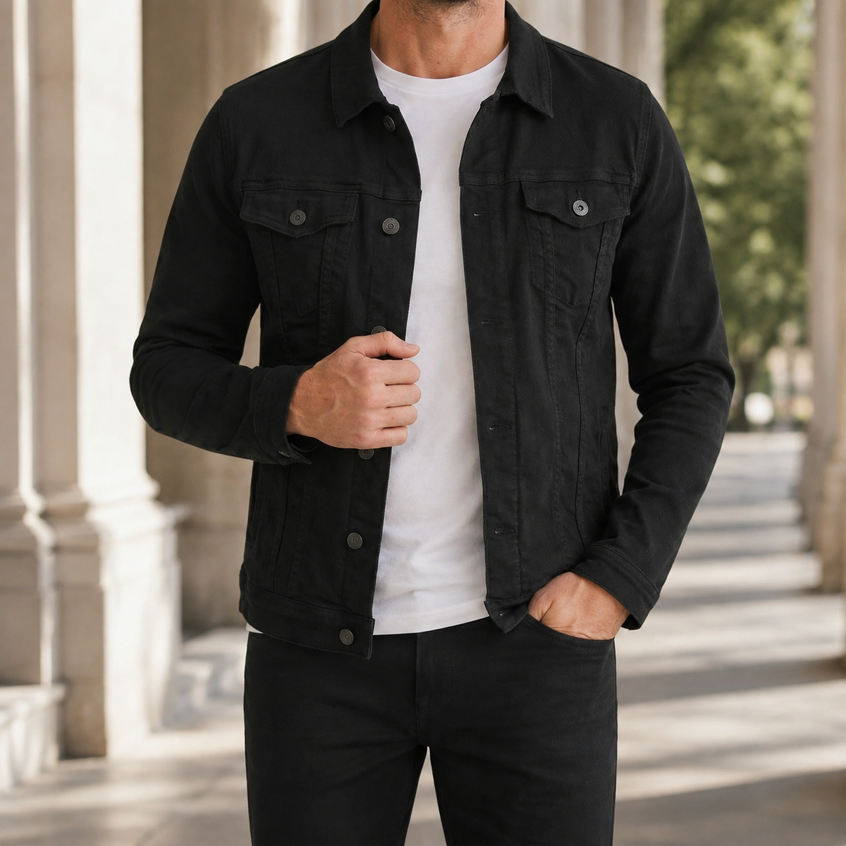 Leander Denim Trucker Jacket - Black