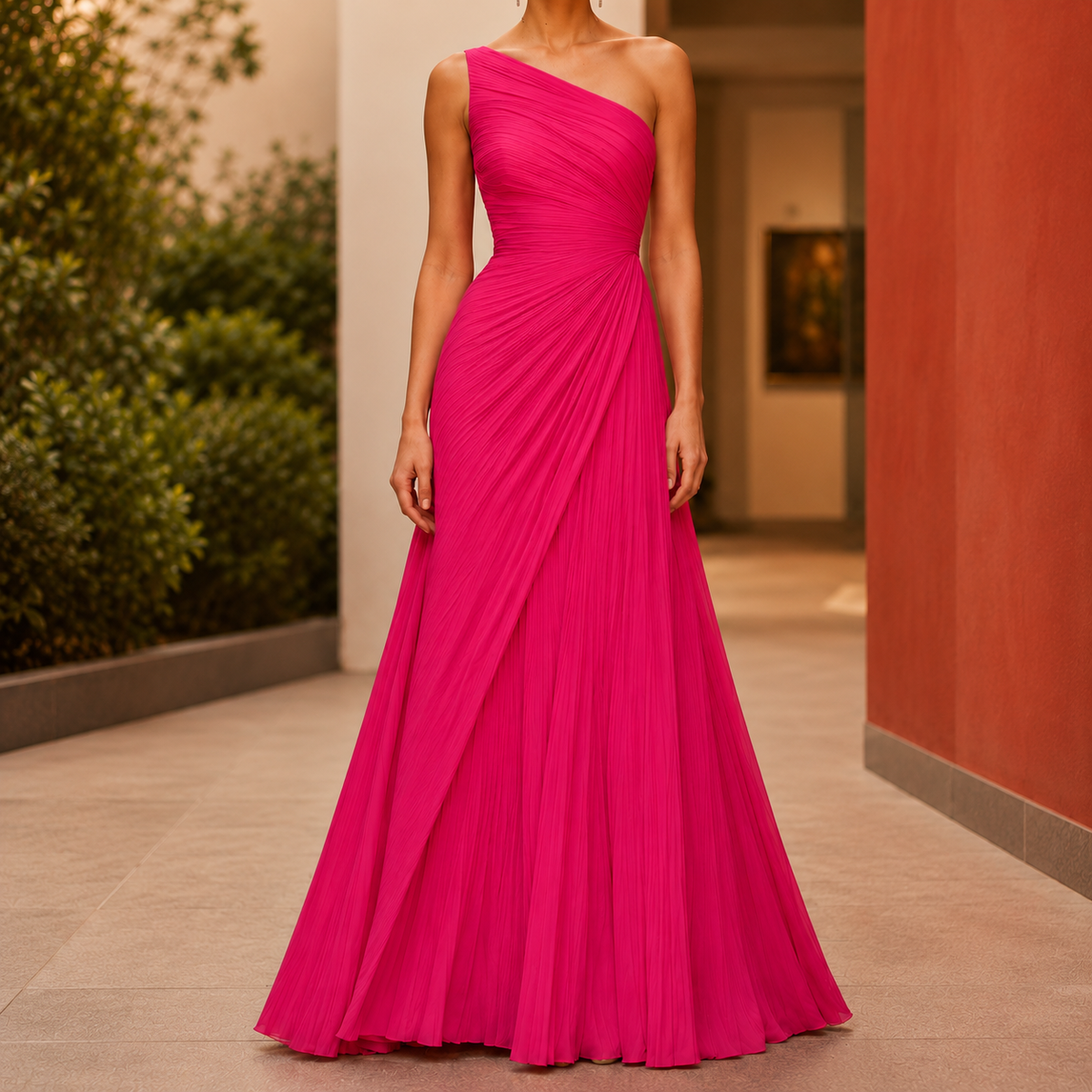 Imogen One-Shoulder Dress - Pink