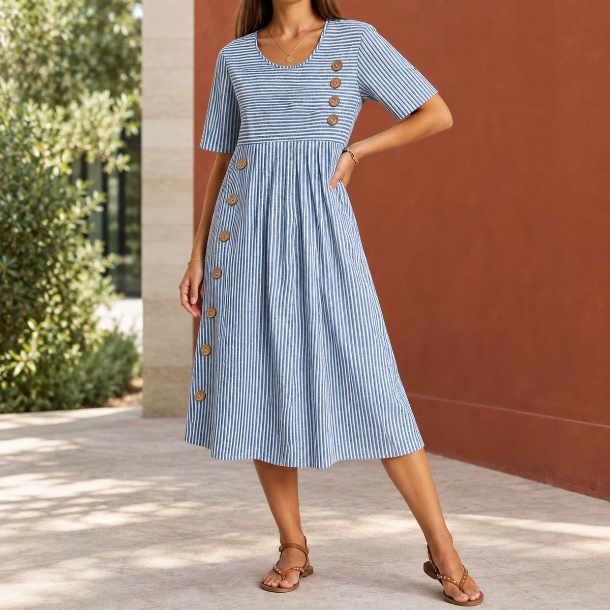 Liliana-Rae Pinstripe Midi Dress - Blue