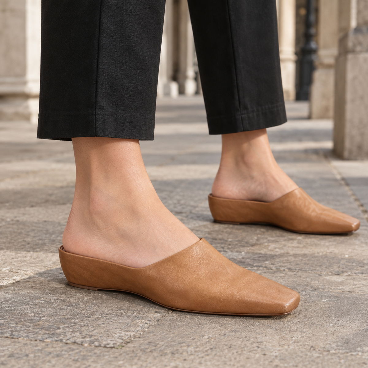 Paladini Square Toe Mules - Apricot